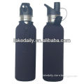 stainless steel water bottle with spout lid and leather sheath